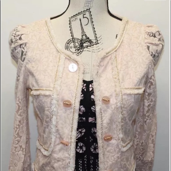 La Chapelle Lace Blush pink Blazer Velvet Focking Gold Thread Piping 38 - Picture 8 of 13